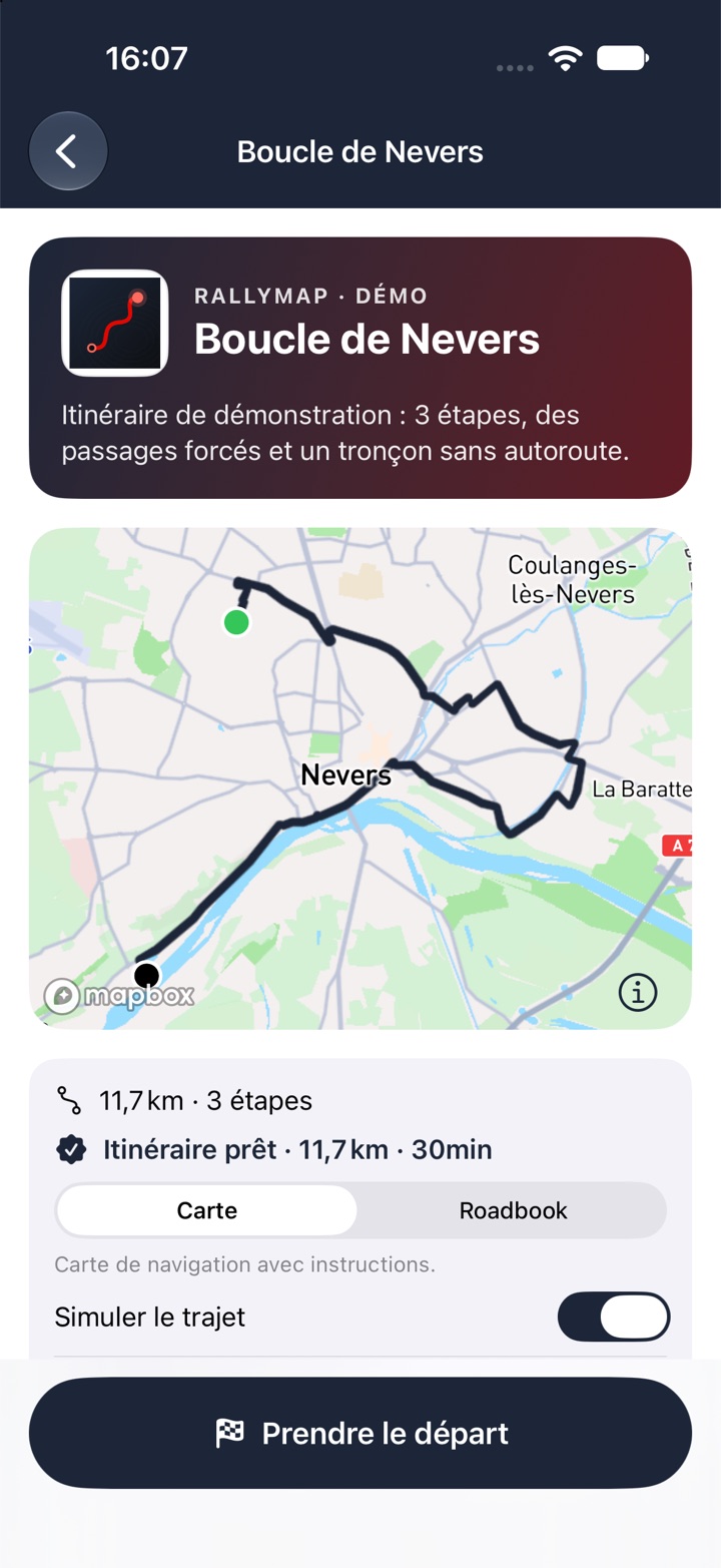 Présentation du rallye avec le logo de l'organisateur